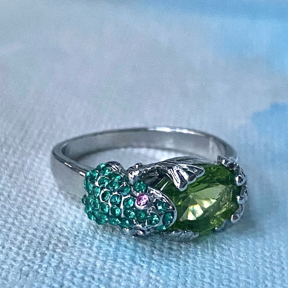 Vintage Green Cubic Zirconia Frog Ring Size 9.75 - Picture 2 of 6